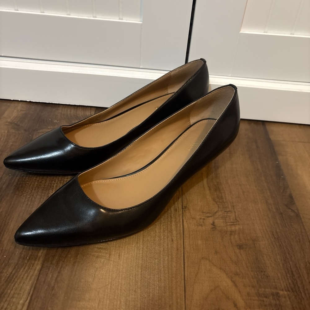 Calvin Klein Black Pointed Toe Leather Flats